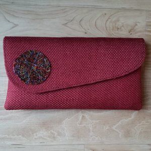 Faux Burlap African Clutch with Accent